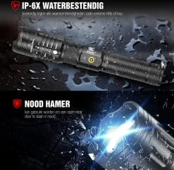 Verbeterde Militaire LED Zaklamp Incl. Opbergdoos Batterij En Diverse Laders - 1200 Lumen - Zwart -Kampeerclub 1200x1175 5