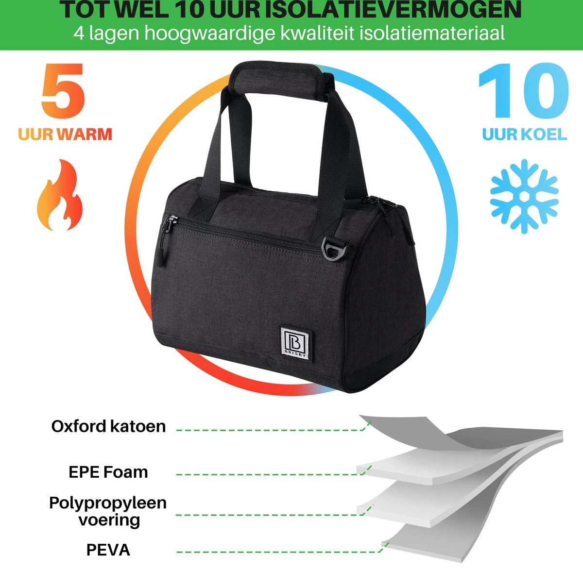 Brisby 4 Laags Geïsoleerde Koeltas - Lunchtas 10 Liter - Zwart 6 Brisby 4 Laags Geïsoleerde Koeltas - Lunchtas 10 Liter - Zwart - Afbeelding 6