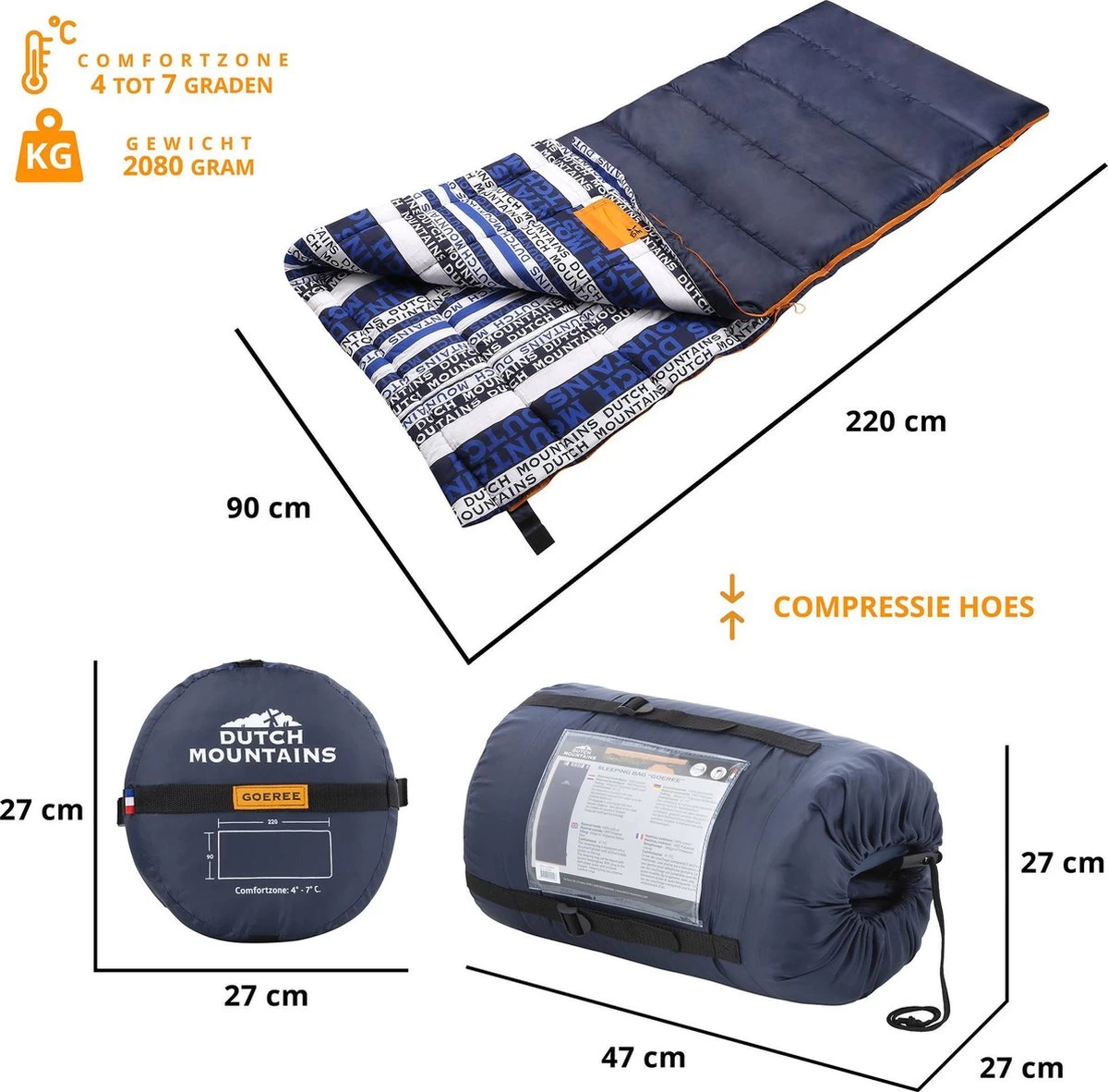 Dutch Mountains Slaapzak Goeree XL - Kussen 25x15cm - 220x90cm Katoenen Slaapzak - Tochtstrip 4 Dutch Mountains Slaapzak Goeree XL - Kussen 25x15cm - 220x90cm Katoenen Slaapzak - Tochtstrip - Afbeelding 4