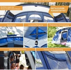 Skandika Nimbus Sleeper 12 Tent – Koepeltenten – 12 Persoons Familietent - Campingtent – Muggengaas – Sleeper Technology (3 Extra Donkere Slaapcabines) – 760 X 630 X 215 Cm (LxBxH) – 5000 Mm Waterkolom – Camping, Tuin – Kamperen – Blauw/wit -Kampeerclub 1200x1182 13