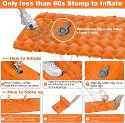 LVNRIDS Isomat, Zelfopblazend, Ultralicht, Luchtmatras, Camping, Zelfopblaasbaar, Opblaasbaar Matras, 3,9 Inch Dik, Met Voetperspomp En Kussen, Voor Camping, Reizen, Outdoor, Wandelen, Strand, Oranje -Kampeerclub 1200x1182 29
