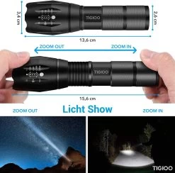 TIGIOO Zaklamp LED Oplaadbaar - 2 PACK - Incl. Oplader & Batterij & Koffertje - Zaklamp Militaire 18 TIGIOO Zaklamp LED Oplaadbaar - 2 PACK - Incl. Oplader & Batterij & Koffertje - Zaklamp Militaire -Kampeerclub 1200x1184 12