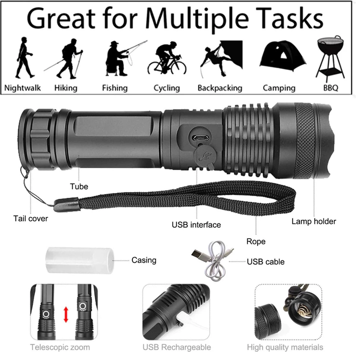 Merkloos Professionele Oplaadbare Led Zaklamp DBW Light XHP50 3200 Lumen 1 Merkloos Professionele Oplaadbare Led Zaklamp DBW Light XHP50 3200 Lumen
