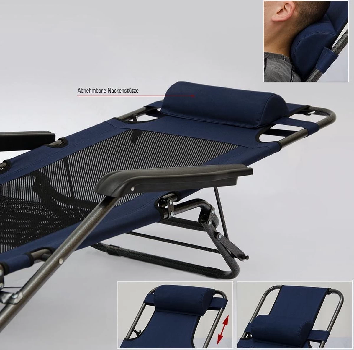 Ligstoel 155x60cm - Opvouwbaar Campingstoel Ligbed Strandstoel Tuinstoel Vouwligstoel Blauw 12 Ligstoel 155x60cm - Opvouwbaar Campingstoel Ligbed Strandstoel Tuinstoel Vouwligstoel Blauw - Afbeelding 12