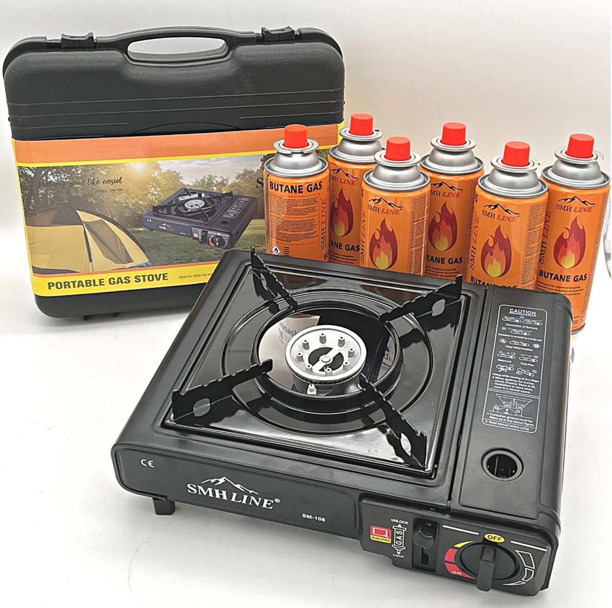 Camping Kooktoestel - Draagbaar Gasfornuis - Incl. 6x Gasflessen En Koffer 1 Camping Kooktoestel - Draagbaar Gasfornuis - Incl. 6x Gasflessen En Koffer