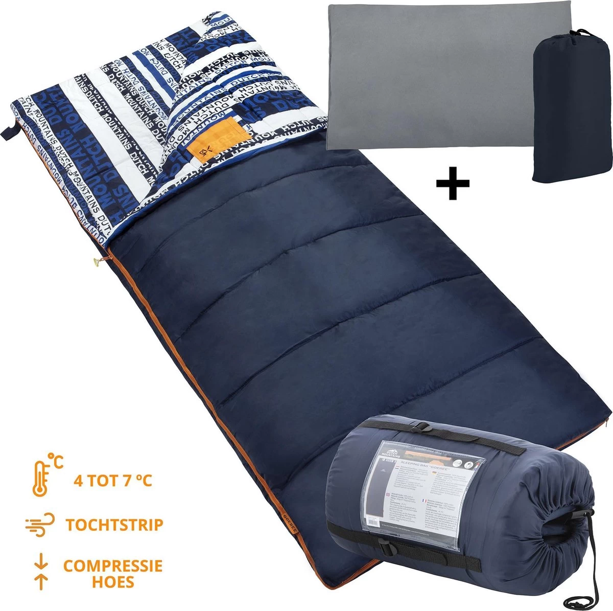 Dutch Mountains Slaapzak Goeree XL - Kussen 25x15cm - 220x90cm Katoenen Slaapzak - Tochtstrip 1 Dutch Mountains Slaapzak Goeree XL - Kussen 25x15cm - 220x90cm Katoenen Slaapzak - Tochtstrip