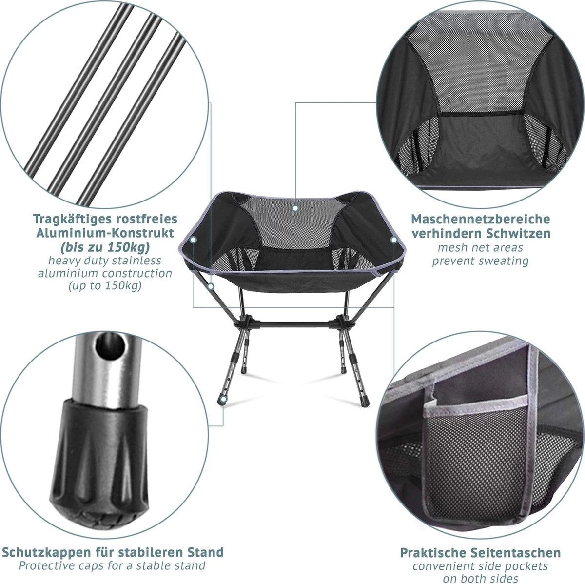 Smartpeas Campingstoel Van Stevig 600D Polyester En Aluminium - Lichtgewicht En Opvouwbaar - Camping Gadget Inclusief Zijzakken +Plus: Strandmat & Draagtas 2 Smartpeas Campingstoel Van Stevig 600D Polyester En Aluminium - Lichtgewicht En Opvouwbaar - Camping Gadget Inclusief Zijzakken +Plus: Strandmat & Draagtas - Afbeelding 2