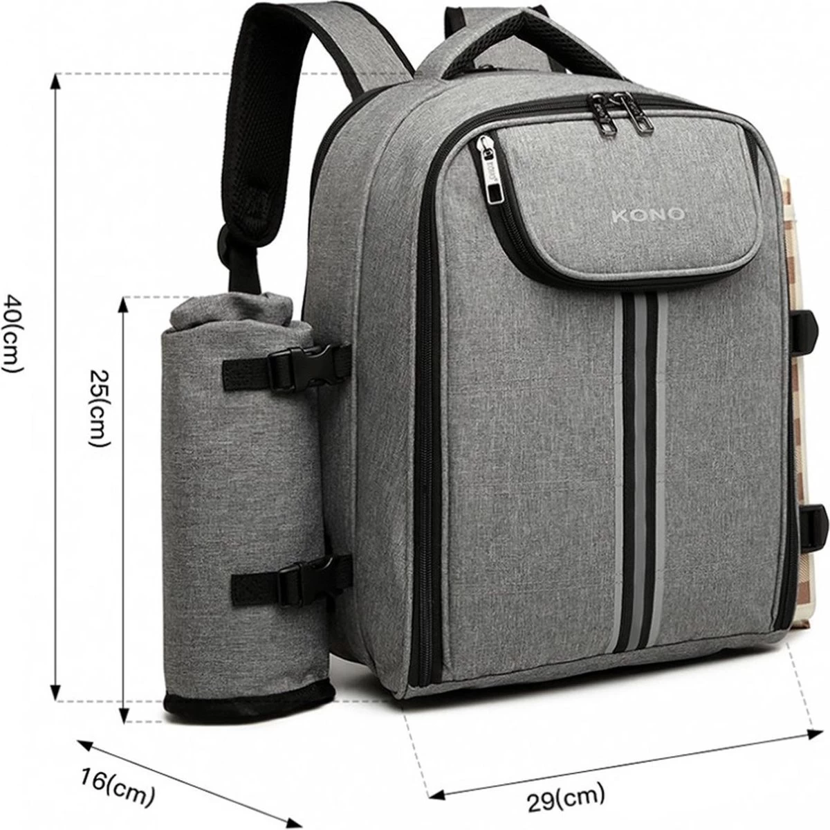 Kono Koeltas - Koelrugzak - Picknick - Picknicktas Met Flessenhouder - Koelrugtas Met Picknickkleed - Grijs (E6915 GY) 4 Kono Koeltas - Koelrugzak - Picknick - Picknicktas Met Flessenhouder - Koelrugtas Met Picknickkleed - Grijs (E6915 GY) - Afbeelding 4