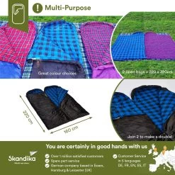 Skandika Dundee Flannel-L Slaapzak – Mummmieslaapzakken – Slaapzakken Volwassen - Maat M – Unisex - Katoen, Luxe Kwaliteit, Dubbele Slaapzak, 3 Seizoenen, Tot -20°C - 220 X 80 Cm - Outdoor Kampeerslaapzak – Ritssluiting Links - Zwart/blauw -Kampeerclub 1200x1200 1046