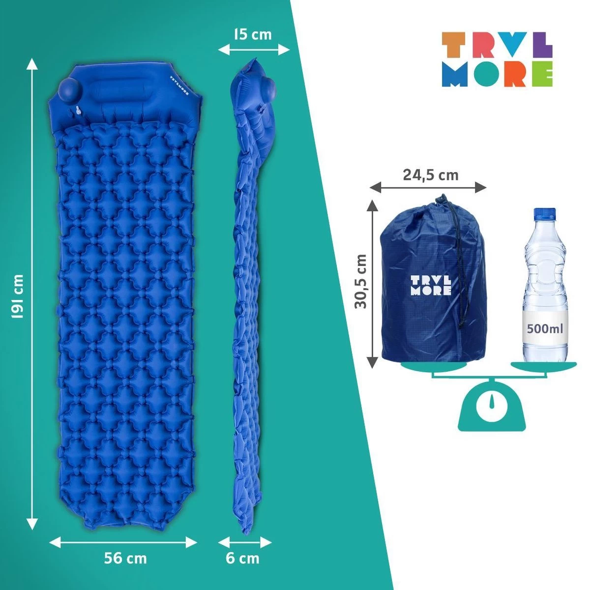 TRVLMORE Slaapmat - Zelfopblazend - 1 Persoons - Ingebouwde Pomp En Kussen - Blauw 8 TRVLMORE Slaapmat - Zelfopblazend - 1 Persoons - Ingebouwde Pomp En Kussen - Blauw - Afbeelding 8