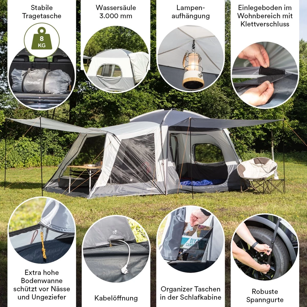 Skandika Pitea XL CROSS Tent – Koepeltenten - Autotent – Campingtent Voor SUV, Caddy, Auto, CUV - Voor Max. 4 Personen – Vrijstaand – Met/zonder Slaapcabine – Max. Stahoogte 230 Cm – 3000mm Waterkolom - 475 X 290 X 230 Cm (LxBxH) – Kamperen - Grijs 2 Skandika Pitea XL CROSS Tent – Koepeltenten - Autotent – Campingtent Voor SUV, Caddy, Auto, CUV - Voor Max. 4 Personen – Vrijstaand – Met/zonder Slaapcabine – Max. Stahoogte 230 Cm – 3000mm Waterkolom - 475 X 290 X 230 Cm (LxBxH) – Kamperen - Grijs - Afbeelding 2
