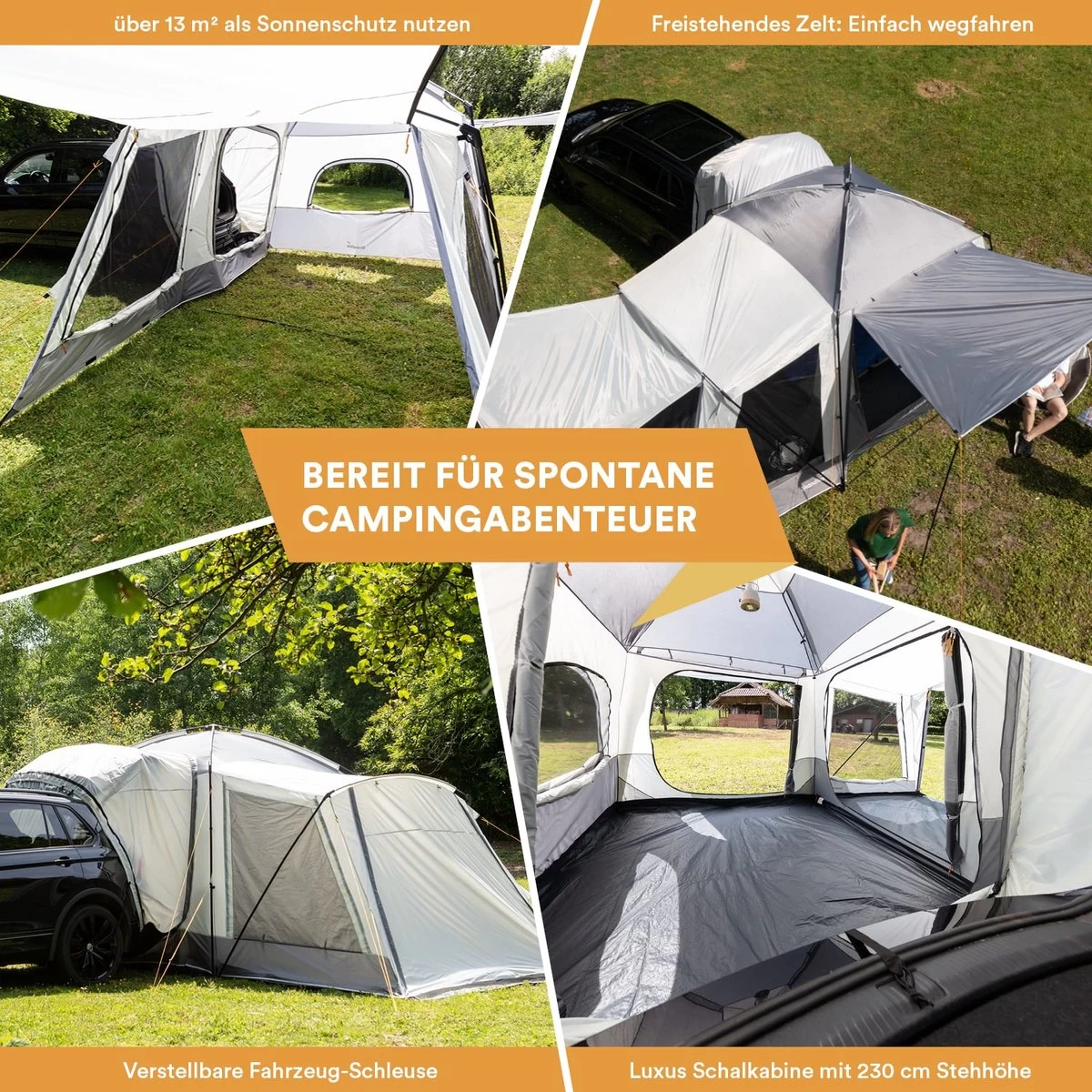 Skandika Pitea XL CROSS Tent – Koepeltenten - Autotent – Campingtent Voor SUV, Caddy, Auto, CUV - Voor Max. 4 Personen – Vrijstaand – Met/zonder Slaapcabine – Max. Stahoogte 230 Cm – 3000mm Waterkolom - 475 X 290 X 230 Cm (LxBxH) – Kamperen - Grijs 3 Skandika Pitea XL CROSS Tent – Koepeltenten - Autotent – Campingtent Voor SUV, Caddy, Auto, CUV - Voor Max. 4 Personen – Vrijstaand – Met/zonder Slaapcabine – Max. Stahoogte 230 Cm – 3000mm Waterkolom - 475 X 290 X 230 Cm (LxBxH) – Kamperen - Grijs - Afbeelding 3