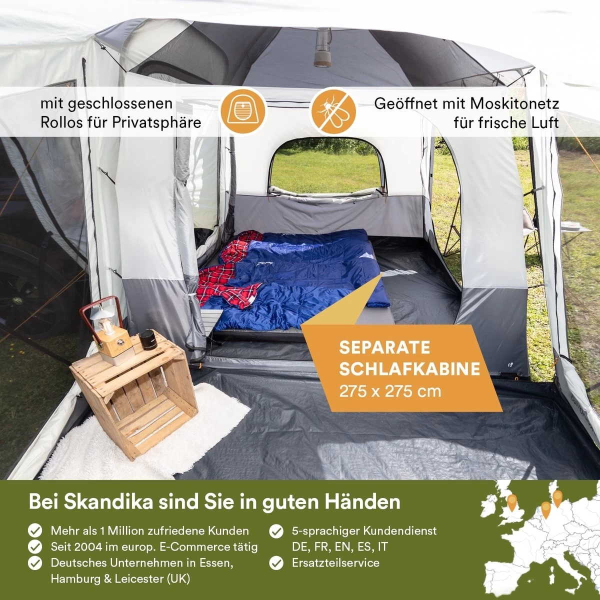 Skandika Pitea XL CROSS Tent – Koepeltenten - Autotent – Campingtent Voor SUV, Caddy, Auto, CUV - Voor Max. 4 Personen – Vrijstaand – Met/zonder Slaapcabine – Max. Stahoogte 230 Cm – 3000mm Waterkolom - 475 X 290 X 230 Cm (LxBxH) – Kamperen - Grijs 4 Skandika Pitea XL CROSS Tent – Koepeltenten - Autotent – Campingtent Voor SUV, Caddy, Auto, CUV - Voor Max. 4 Personen – Vrijstaand – Met/zonder Slaapcabine – Max. Stahoogte 230 Cm – 3000mm Waterkolom - 475 X 290 X 230 Cm (LxBxH) – Kamperen - Grijs - Afbeelding 4