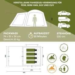 Skandika Pitea XL CROSS Tent – Koepeltenten - Autotent – Campingtent Voor SUV, Caddy, Auto, CUV - Voor Max. 4 Personen – Vrijstaand – Met/zonder Slaapcabine – Max. Stahoogte 230 Cm – 3000mm Waterkolom - 475 X 290 X 230 Cm (LxBxH) – Kamperen - Grijs 15 Skandika Pitea XL CROSS Tent – Koepeltenten - Autotent – Campingtent Voor SUV, Caddy, Auto, CUV - Voor Max. 4 Personen – Vrijstaand – Met/zonder Slaapcabine – Max. Stahoogte 230 Cm – 3000mm Waterkolom - 475 X 290 X 230 Cm (LxBxH) – Kamperen - Grijs -Kampeerclub 1200x1200 1333