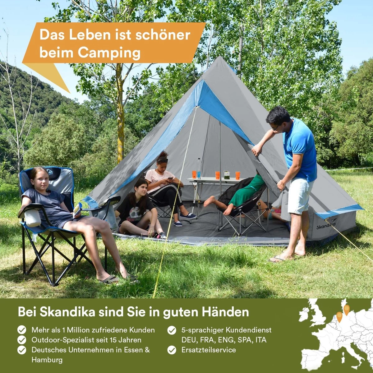 Skandika Tipii II Tent – Tipi-tenten – Teepee – 8 Persoons Campingtent – Muggengaas – 250 Cm Stahoogte – Uitneembare Tentvloer – 3000 Mm Waterkolom – Indische Tent, Partytent, Festivaltent – Outdoor, Camping, Tuin – Kamperen – Grijs/turquoise 3 Skandika Tipii II Tent – Tipi-tenten – Teepee – 8 Persoons Campingtent – Muggengaas – 250 Cm Stahoogte – Uitneembare Tentvloer – 3000 Mm Waterkolom – Indische Tent, Partytent, Festivaltent – Outdoor, Camping, Tuin – Kamperen – Grijs/turquoise - Afbeelding 3