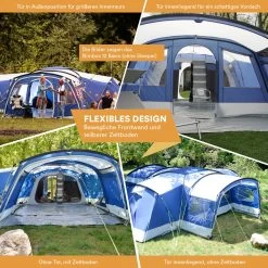 Skandika Nimbus Sleeper 12 Tent – Koepeltenten – 12 Persoons Familietent - Campingtent – Muggengaas – Sleeper Technology (3 Extra Donkere Slaapcabines) – 760 X 630 X 215 Cm (LxBxH) – 5000 Mm Waterkolom – Camping, Tuin – Kamperen – Blauw/wit -Kampeerclub 1200x1200 1348