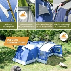 Skandika Nimbus Sleeper 12 Tent – Koepeltenten – 12 Persoons Familietent - Campingtent – Muggengaas – Sleeper Technology (3 Extra Donkere Slaapcabines) – 760 X 630 X 215 Cm (LxBxH) – 5000 Mm Waterkolom – Camping, Tuin – Kamperen – Blauw/wit -Kampeerclub 1200x1200 1350