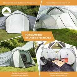 Skandika Bern 4 Koepeltent - Koepeltent - Tenten - 4 Persoons Kampeertent Met Panoramisch Dakraam, 2 Slaapcabines, Grondzeil, 210 Cm Stahoogte, Waterdicht, 4000 Mm Waterkolom - Grote Outdoor Familie Tent, Kampeertent - Grijs -Kampeerclub 1200x1200 1406