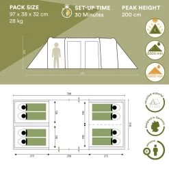 Skandika Montana 8 Sleeper Tent – Tunneltent – 8 Persoons Familietent - Campingtent – Sleeper Technology (2 Tot 4 Extra Donkere Slaapcabines) – Ingenaaide Tentvloer - Muggengaas – 700 X 310 X 200 Cm (LxBxH) – 5000mm Waterkolom – Kamperen – Blauw/wit 12 Skandika Montana 8 Sleeper Tent – Tunneltent – 8 Persoons Familietent - Campingtent – Sleeper Technology (2 Tot 4 Extra Donkere Slaapcabines) – Ingenaaide Tentvloer - Muggengaas – 700 X 310 X 200 Cm (LxBxH) – 5000mm Waterkolom – Kamperen – Blauw/wit -Kampeerclub 1200x1200 1469