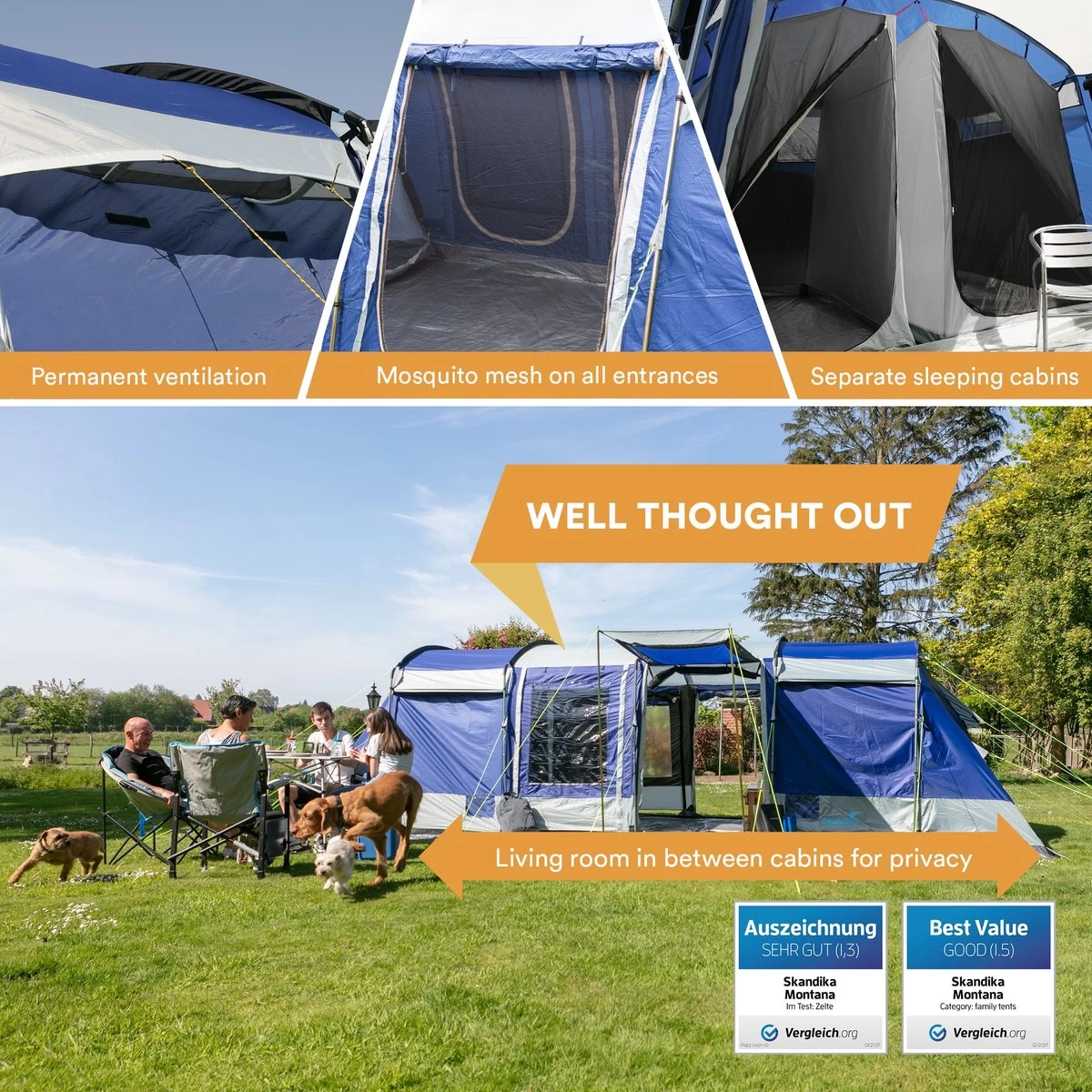 Skandika Montana 8 Tent – Tunneltenten – 8 Persoons Tent – Campingtent – 200 Cm Stahoogte – 2-4 Slaapcabines - Muggengaas – Familietent – 4 Ingangen – 700 X 310 X 200 Cm (L X B X H) - 5000 Mm Waterkolom – Outdoor, Camping – Kamperen – Blauw 9 Skandika Montana 8 Tent – Tunneltenten – 8 Persoons Tent – Campingtent – 200 Cm Stahoogte – 2-4 Slaapcabines - Muggengaas – Familietent – 4 Ingangen – 700 X 310 X 200 Cm (L X B X H) - 5000 Mm Waterkolom – Outdoor, Camping – Kamperen – Blauw - Afbeelding 9