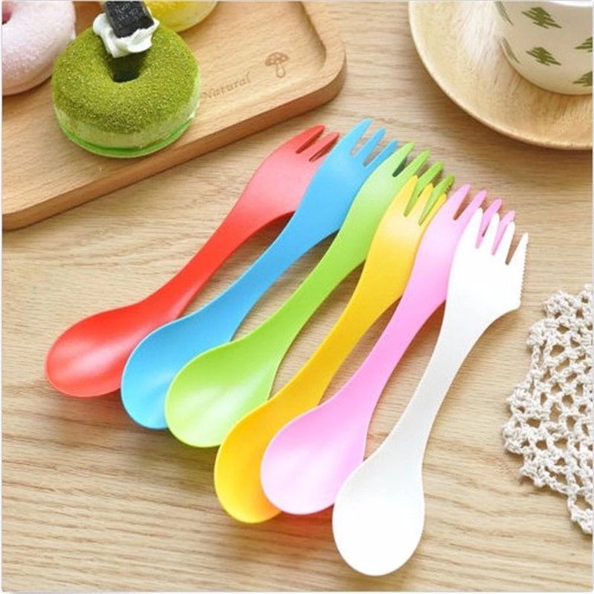 Merkloos Spork – Set Van 6 Stuks - Spork Campingbestek – Spork 3 In 1 1 Merkloos Spork – Set Van 6 Stuks - Spork Campingbestek – Spork 3 In 1