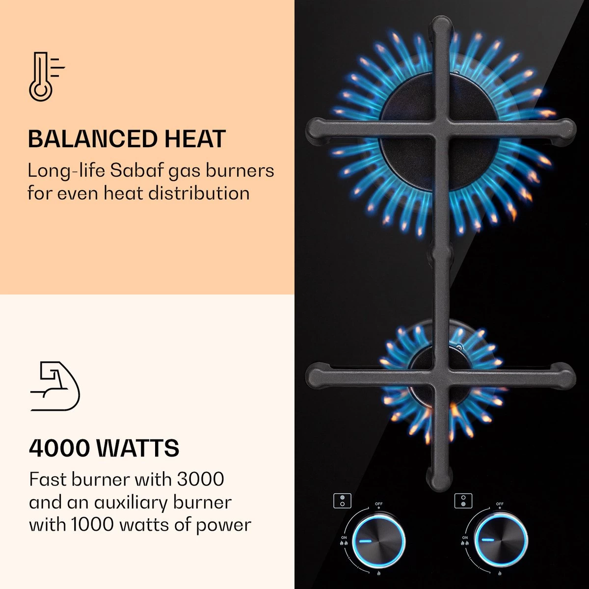 Illuminosa Domino Gaskookplaat 2-pits Sabaf Branders Glaskeramiek 3 Illuminosa Domino Gaskookplaat 2-pits Sabaf Branders Glaskeramiek - Afbeelding 3