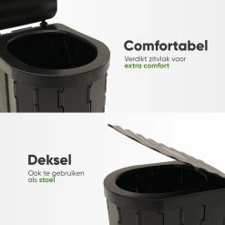 KNGZ Outdoor Gear – Camping Toilet – Nieuw Model – Biologisch Afbreekbare Zakjes – Opvouwbare Camping Toilet Met Deksel – Camping Toilet Hoge Zit – Draagbare WC Emmer Volwassen – Draagbaar Mobiel Potje – Nachtemmer – Opvouwbaar Toilet – Kamperen -Kampeerclub 1200x1200 1733