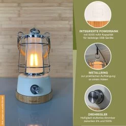 Skandika Kiruna LED-Lamp – Tentlampen – Campinglampen – Buiten Lantaarn – Buitenverlichting – Buiten Lamp - Retro Outdoor Camping Lamp Met Powerbank, Traploos Dimbaar, Draadloos, Oplaadbare Batterij, USB, Warm En Koud Wit, 75h Lichtduur – Groen -Kampeerclub 1200x1200 1785