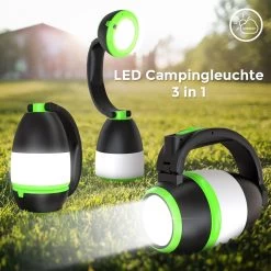 B.K.Licht - LED Kampeerlamp - Zaklamp - 3 In 1 Zaklantaarn Voor Kinderen - Tafellamp - Tentlamp - Opvouwbaar - Zwart Groen - 140 Lumen - IP20 -Kampeerclub 1200x1200 1801