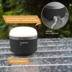 Skandika Campinglamp Tarfala – Tentlampen – Campinglampen – Kampeerlamp – Tentlamp Oplaadbaar, Traploos Dimbaar, Ophanghaak, USB Aansluiting – 3600 MAh Powerbank – Warm Wit, Koel Wit, 110 H Batterij – Tentlamp Buiten – Energieklasse A ++ - Zwart -Kampeerclub 1200x1200 1827