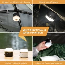 Skandika Campinglamp Tarfala – Tentlampen – Campinglampen – Kampeerlamp – Tentlamp Oplaadbaar, Traploos Dimbaar, Ophanghaak, USB Aansluiting – 3600 MAh Powerbank – Warm Wit, Koel Wit, 110 H Batterij – Tentlamp Buiten – Energieklasse A ++ - Zwart -Kampeerclub 1200x1200 1830