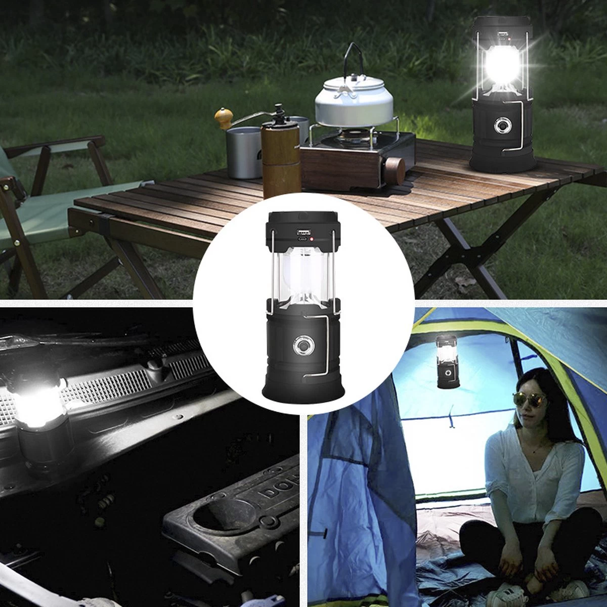 Merkloos Xtraworks - Multifunctionele Solar LED Campinglamp Met Handvatten - IPX 45 Waarde, USB-lader En Powerbank - Mat Zwart 3 Merkloos Xtraworks - Multifunctionele Solar LED Campinglamp Met Handvatten - IPX 45 Waarde, USB-lader En Powerbank - Mat Zwart - Afbeelding 3