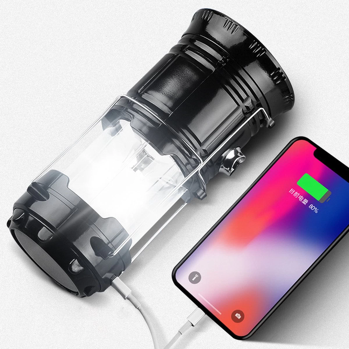 Merkloos Xtraworks - Multifunctionele Solar LED Campinglamp Met Handvatten - IPX 45 Waarde, USB-lader En Powerbank - Mat Zwart 8 Merkloos Xtraworks - Multifunctionele Solar LED Campinglamp Met Handvatten - IPX 45 Waarde, USB-lader En Powerbank - Mat Zwart - Afbeelding 8