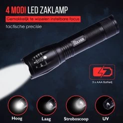 Pulver - Zaklamp Led - Militaire Zaklamp - 1000 LUM - Uitschuifbaar - Kinderen & Volwassenen - Met Koort - Oplaadbaar Batterijen Passen Erin -Kampeerclub 1200x1200 2020