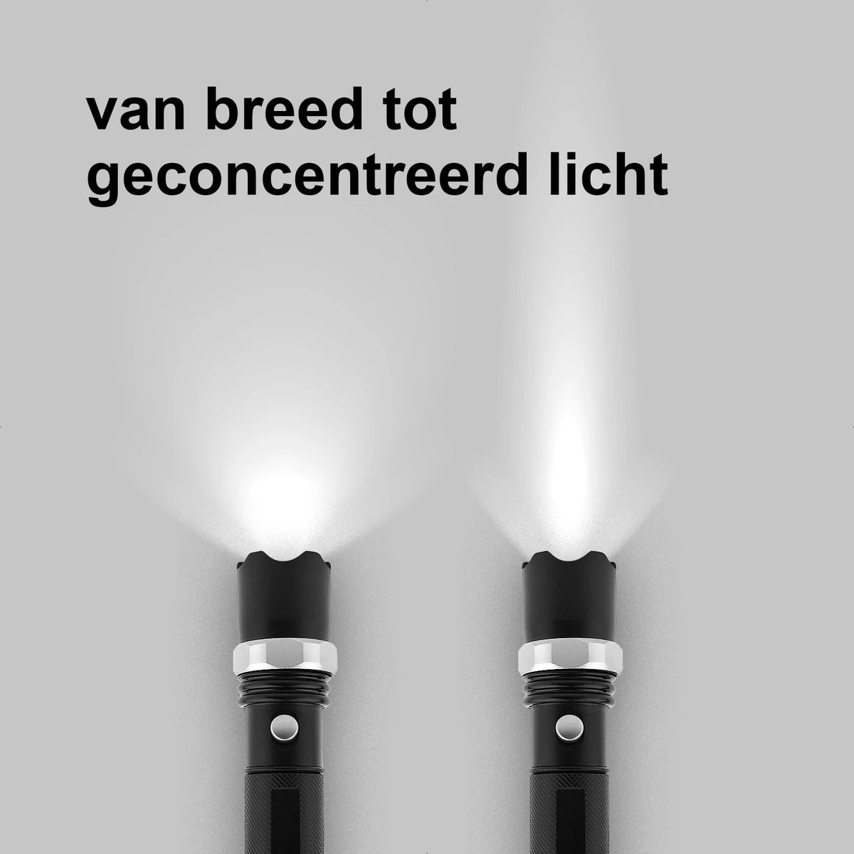 Zaklamp LED Oplaadbaar - Complete Set Met Lader En Autolader - Zoom En Stroboscoop Functies - Waterdicht 7 Zaklamp LED Oplaadbaar - Complete Set Met Lader En Autolader - Zoom En Stroboscoop Functies - Waterdicht - Afbeelding 7