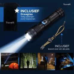 Merkloos TravelR LED Zaklamp – USB Oplaadbaar – Waterproof – 3000 Lumen – Zwart -Kampeerclub 1200x1200 2058