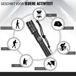 Verbeterde Militaire LED Zaklamp Incl. Opbergdoos Batterij En Diverse Laders - 1200 Lumen - Zwart -Kampeerclub 1200x1200 2074