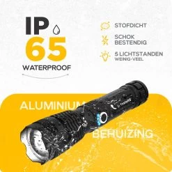 TradeRB® Militaire LED Zaklamp - USB Oplaadbare Zaklamp - Inclusief 5000 MAh Batterij - 20 Branduren - Zoomfunctie - Telescopische Lens - 3000 Lumen - Aluminium - Zwart -Kampeerclub 1200x1200 2097