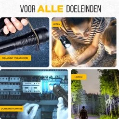 TradeRB® Militaire LED Zaklamp - USB Oplaadbare Zaklamp - Inclusief 5000 MAh Batterij - 20 Branduren - Zoomfunctie - Telescopische Lens - 3000 Lumen - Aluminium - Zwart -Kampeerclub 1200x1200 2099