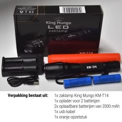 Militaire Zaklamp LED | 1000 Lumen | 2x 18650 Oplaadbare Batterij & Oplader | King Mungo KM-T14 -Kampeerclub 1200x1200 2136