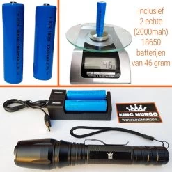 Militaire Zaklamp LED | 1000 Lumen | 2x 18650 Oplaadbare Batterij & Oplader | King Mungo KM-T14 -Kampeerclub 1200x1200 2140