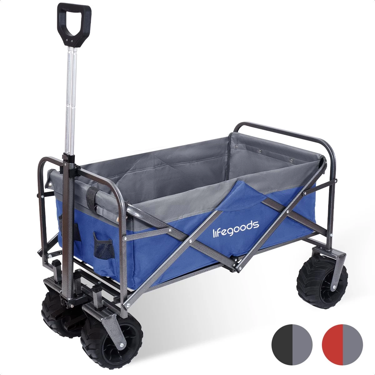 LifeGoods Bolderkar - Opvouwbaar - Tot 80KG - 94L - Wasbaar Polyester - 98x45cm - Blauw/Grijs 1 LifeGoods Bolderkar - Opvouwbaar - Tot 80KG - 94L - Wasbaar Polyester - 98x45cm - Blauw/Grijs