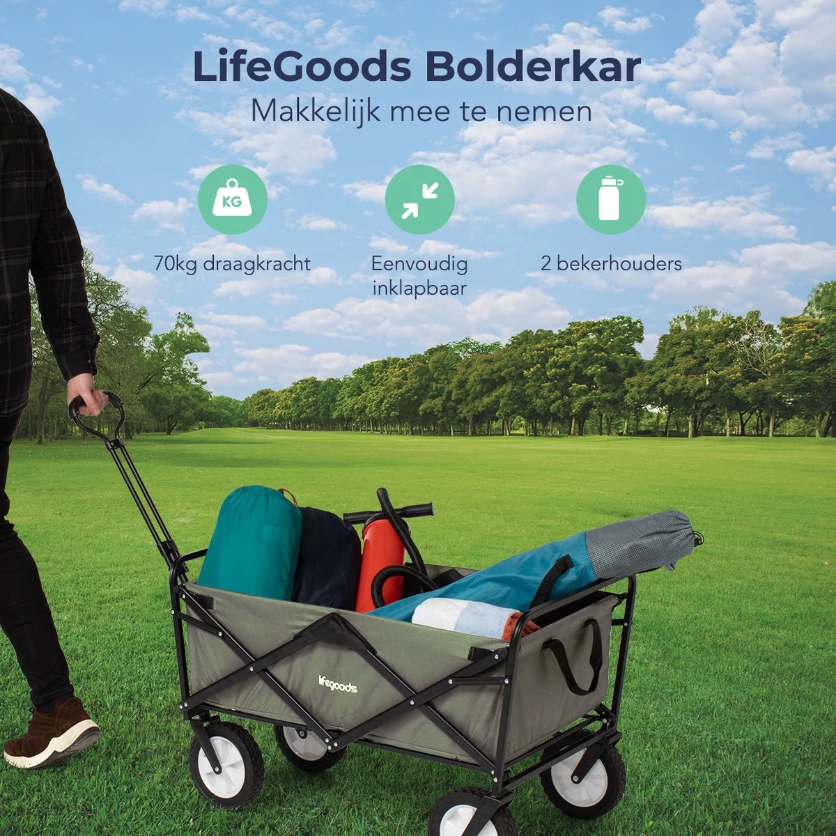 LifeGoods Bolderkar - Opvouwbaar - Draaibare Wielen - 2 Standen - 70KG Draagkracht - Groen 2 LifeGoods Bolderkar - Opvouwbaar - Draaibare Wielen - 2 Standen - 70KG Draagkracht - Groen - Afbeelding 2