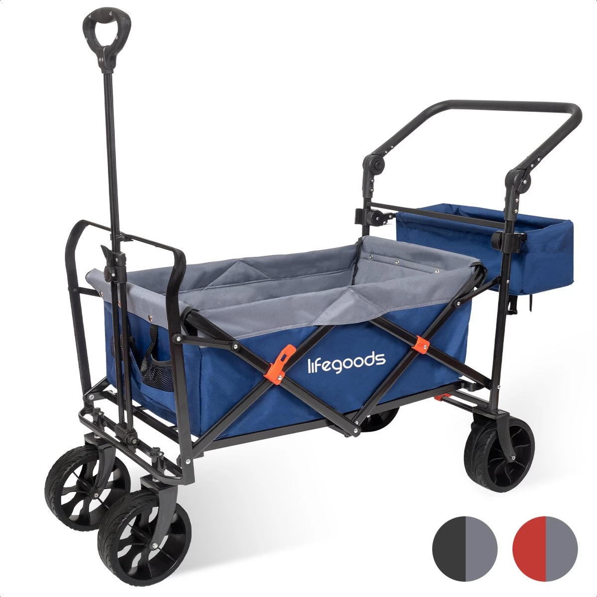 LifeGoods Bolderkar - Opvouwbaar - Tot 120KG - 103L - Extra Draagtas En Duwstang - Wasbaar Polyester - 98x45cm - Blauw/Grijs 1 LifeGoods Bolderkar - Opvouwbaar - Tot 120KG - 103L - Extra Draagtas En Duwstang - Wasbaar Polyester - 98x45cm - Blauw/Grijs