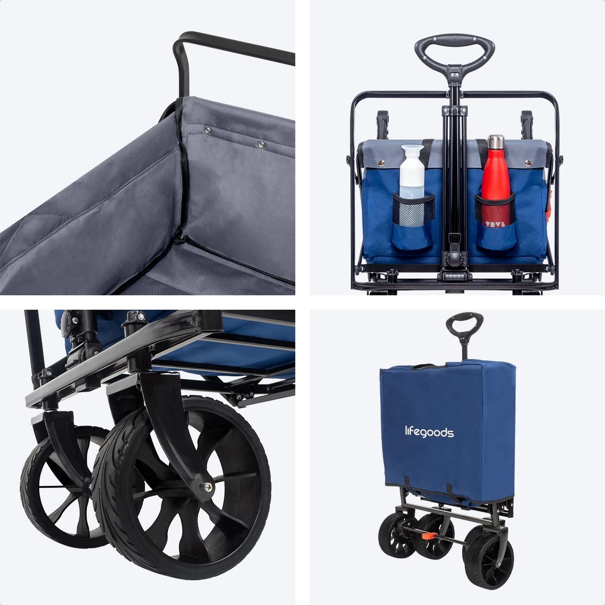LifeGoods Bolderkar - Opvouwbaar - Tot 120KG - 103L - Extra Draagtas En Duwstang - Wasbaar Polyester - 98x45cm - Blauw/Grijs 8 LifeGoods Bolderkar - Opvouwbaar - Tot 120KG - 103L - Extra Draagtas En Duwstang - Wasbaar Polyester - 98x45cm - Blauw/Grijs - Afbeelding 8