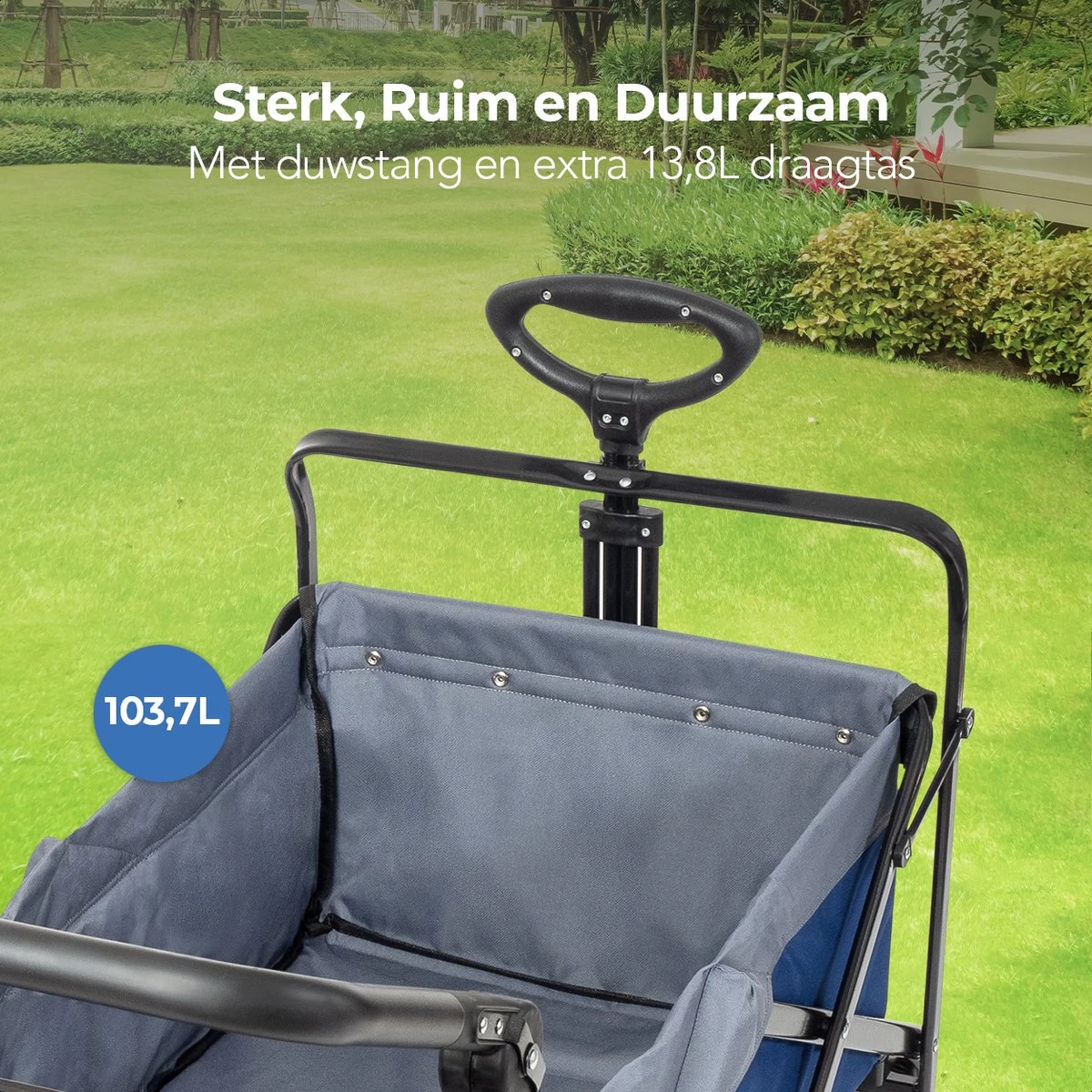 LifeGoods Bolderkar - Opvouwbaar - Tot 120KG - 103L - Extra Draagtas En Duwstang - Wasbaar Polyester - 98x45cm - Blauw/Grijs 9 LifeGoods Bolderkar - Opvouwbaar - Tot 120KG - 103L - Extra Draagtas En Duwstang - Wasbaar Polyester - 98x45cm - Blauw/Grijs - Afbeelding 9