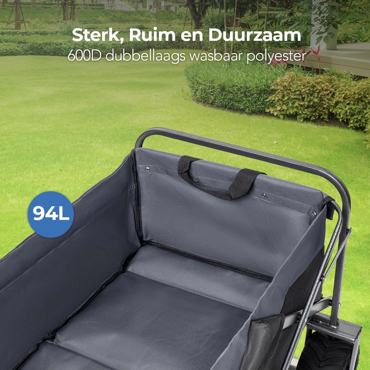 LifeGoods Bolderkar - Opvouwbaar - Tot 80KG - 94L - Wasbaar Polyester - 98x45cm - Zwart/Grijs 4 LifeGoods Bolderkar - Opvouwbaar - Tot 80KG - 94L - Wasbaar Polyester - 98x45cm - Zwart/Grijs - Afbeelding 4