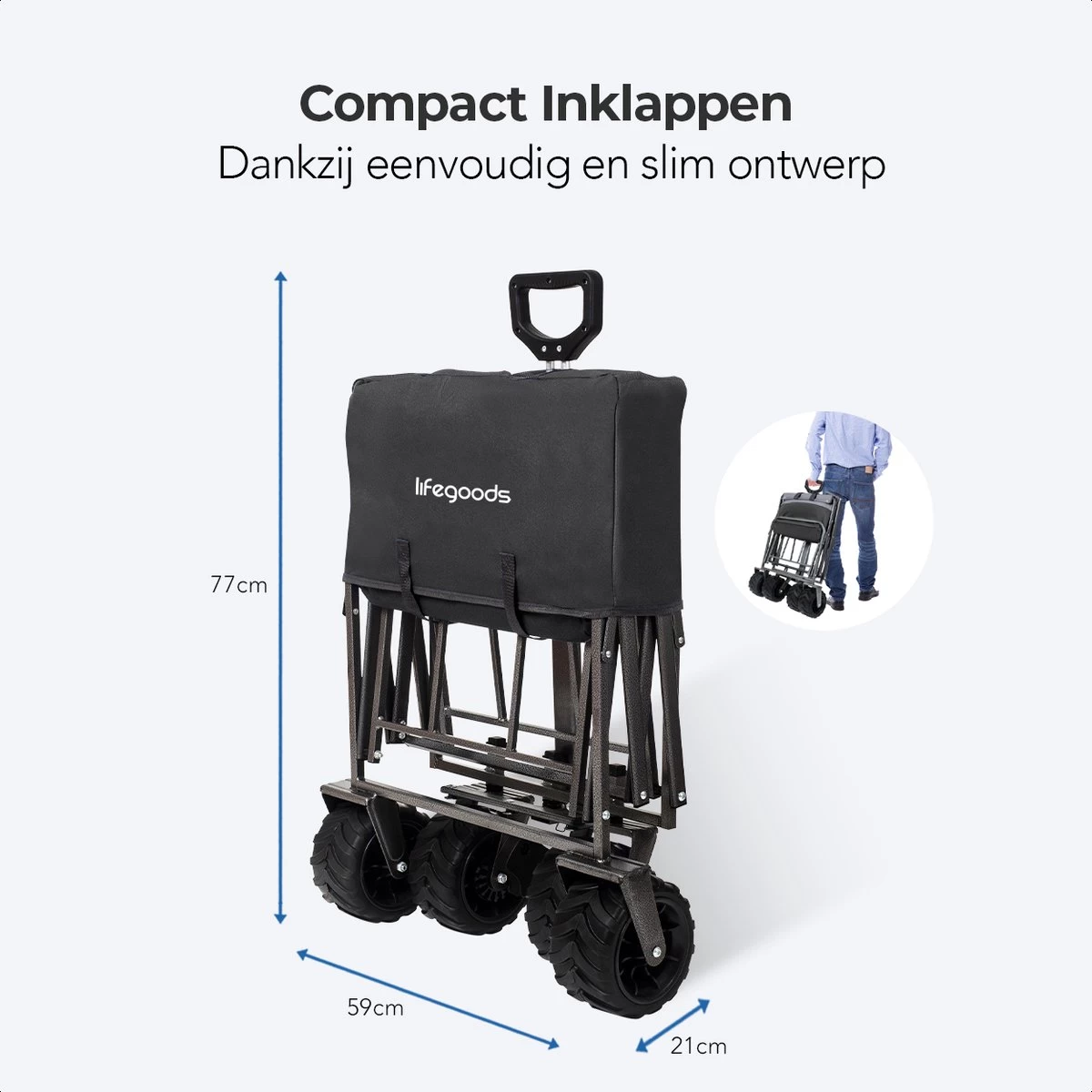 LifeGoods Bolderkar - Opvouwbaar - Tot 80KG - 94L - Wasbaar Polyester - 98x45cm - Zwart/Grijs 7 LifeGoods Bolderkar - Opvouwbaar - Tot 80KG - 94L - Wasbaar Polyester - 98x45cm - Zwart/Grijs - Afbeelding 7