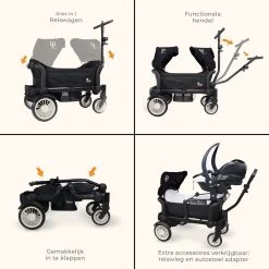 Deryan Luxe Sandy Bolderkar - Duo Buggy - Tandem Buggy - Opvouwbaar - Inklapbare Bolderwagen - Duo Kinderwagen - Zwart -Kampeerclub 1200x1200 2328