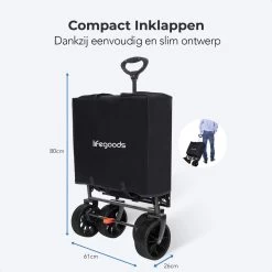 LifeGoods Bolderkar - Opvouwbaar - Tot 120KG - 103L - Extra Draagtas En Duwstang - Wasbaar Polyester - 98x45cm - Zwart/Grijs -Kampeerclub 1200x1200 2345
